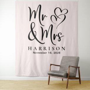 Mr and Mrs Pink Wedding Photo Backdrop