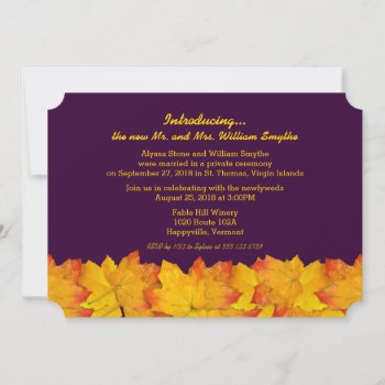 Mr. And Mrs. Private Fall Wedding Announcement by fallcolors at Zazzle
