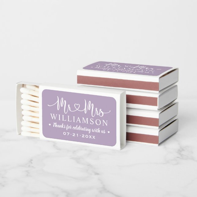 Mr and Mrs Purple Personalized Wedding Matchboxes (Stacked)