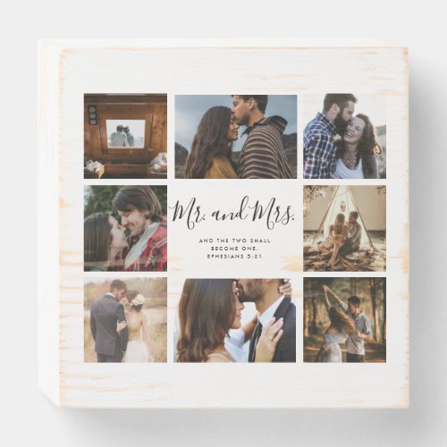 Mr and Mrs Quote Photo Collage Newlywed Wooden Box