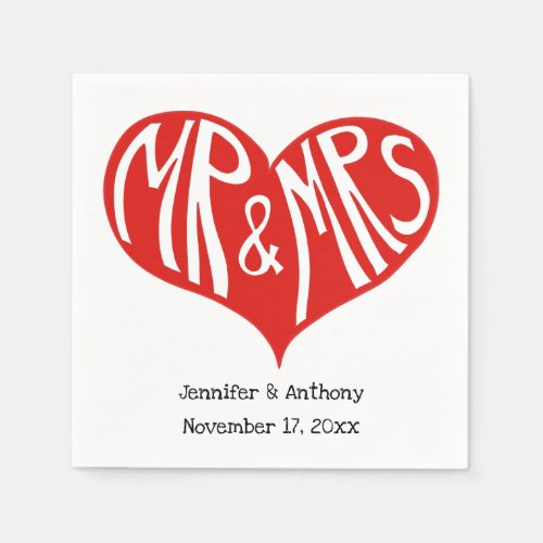 Mr and Mrs Red and White Heart Shape Napkins