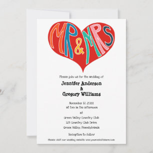 Mr and Mrs Red and White Heart Shape Wedding Invitation