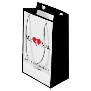 Mr and Mrs Red Heart Wedding Personalized Small Gift Bag