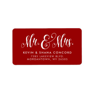 Mr. and Mrs. red newlywed return address Label