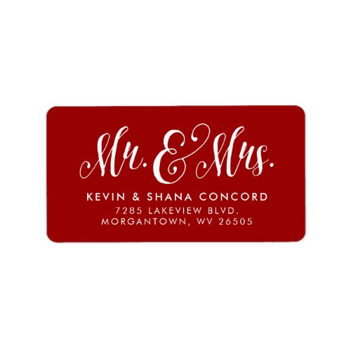 Mr and Mrs red newlywed return address Label