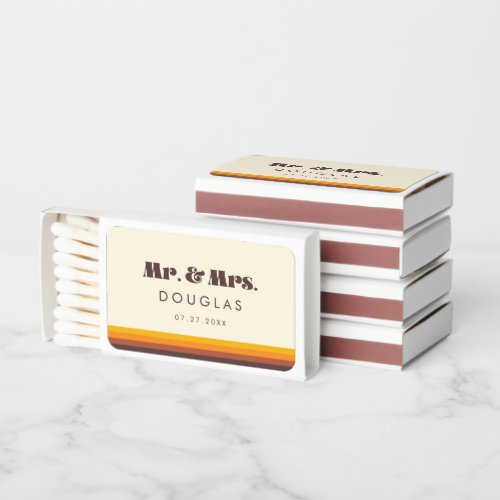 Mr and Mrs Retro 60s vintage colors wedding Matchboxes