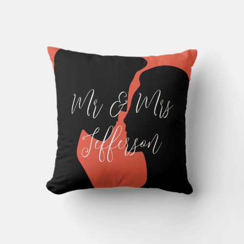 Mr and Mrs romantic couple silhouette custom color Throw Pillow