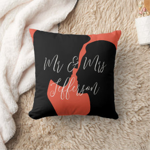 Mr and Mrs romantic couple silhouette custom color Throw Pillow