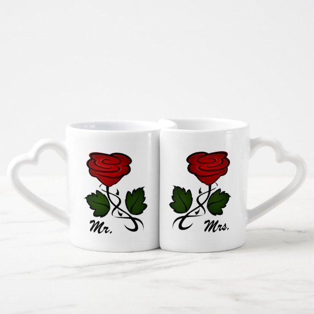 Mr. and Mrs. Romantic Rose Coffee Mug Set (Front Nesting)