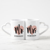 Mr and Mrs Rose Gold Heart Monogram