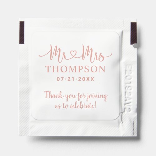 Mr and Mrs Rose Gold Heart Script Personalized Hand Sanitizer Packet