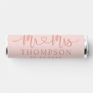Mr and Mrs Rose Gold Pink Heart Script Custom Breath Savers® Mints