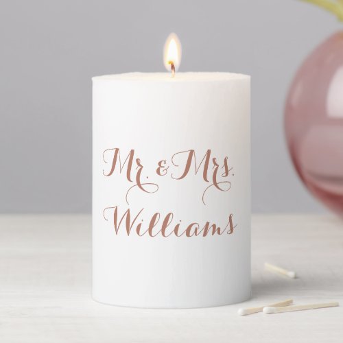  Mr and Mrs rose gold script custom name wedding Pillar Candle