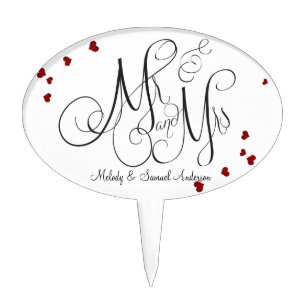Mr and Mrs   Ruby and Diamond Hearts Cake Topper