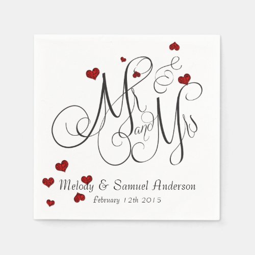 Mr and Mrs  Ruby Heart Confetti Napkins