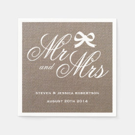 Mr and Mrs rustic burlap country wedding napkins