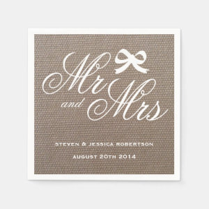 Mr and Mrs rustic burlap country wedding napkins