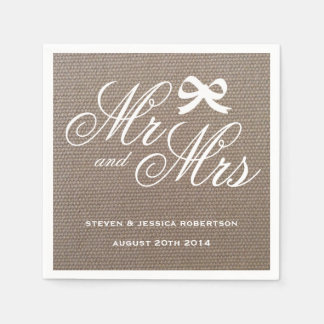 Mr and Mrs rustic burlap country wedding napkins