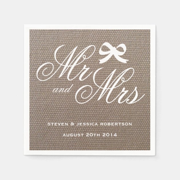 Mr And Mrs Rustic Burlap Country Wedding Napkins