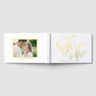 Mr and Mrs Rustic Calligraphy Photo Wedding Foil Guest Book