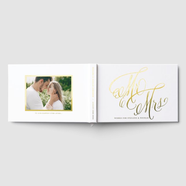Mr and Mrs Rustic Calligraphy Photo Wedding Foil Guest Book (Full)