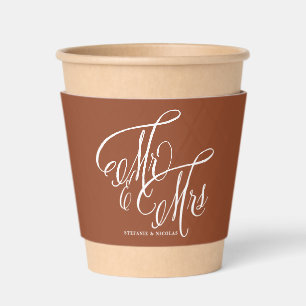Mr. and Mrs. Rustic Calligraphy Terracotta Wedding Coffee Cup Sleeve