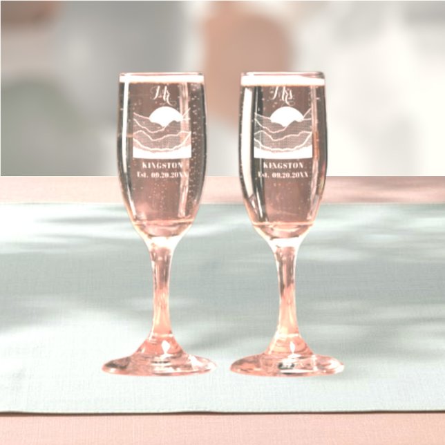 Mr. and Mrs. Rustic Etched Mountains Wedding Champagne Flute (Creator Uploaded)