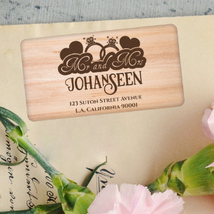 Mr and Mrs Rustic Wood Elegant Wedding Address Label