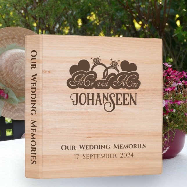 Mr and Mrs Rustic Wood Wedding Mementos Keepsake 3 Ring Binder (Scroll Down to view our Collection of similar and matching theme designs onto other Products!)