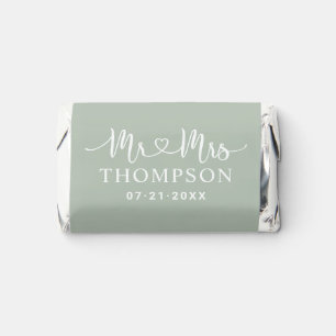 Mr and Mrs Sage Green Heart Script Custom Wedding  Hershey's Miniatures
