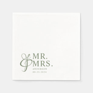 Mr. And Mrs. Sage Green Modern Elegant Wedding Napkins