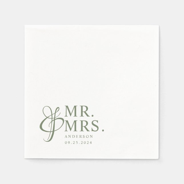 Mr. And Mrs. | Sage Green Modern Elegant Wedding Napkins (Front)