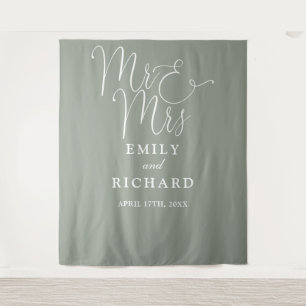 Mr And Mrs Sage Green Wedding Photo Backdrop