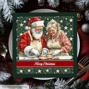 Mr. and Mrs. Santa Claus Cooking Watercolor Napkin