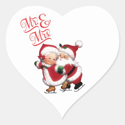 Mr And Mrs Santa Claus Heart Sticker
