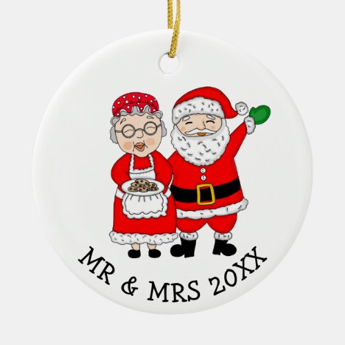 Mr and Mrs Santa Claus Personalized Christmas Ceramic Ornament