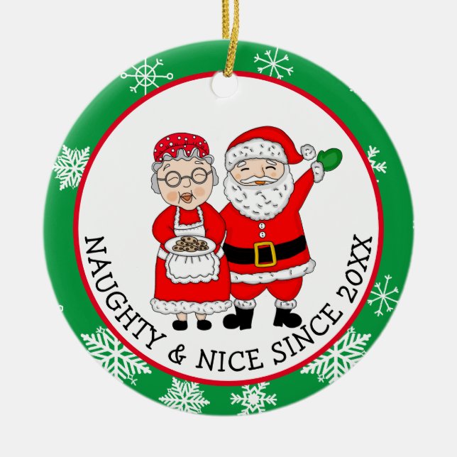 Mr and Mrs Santa Claus Personalized Christmas   Ceramic Ornament (Front)