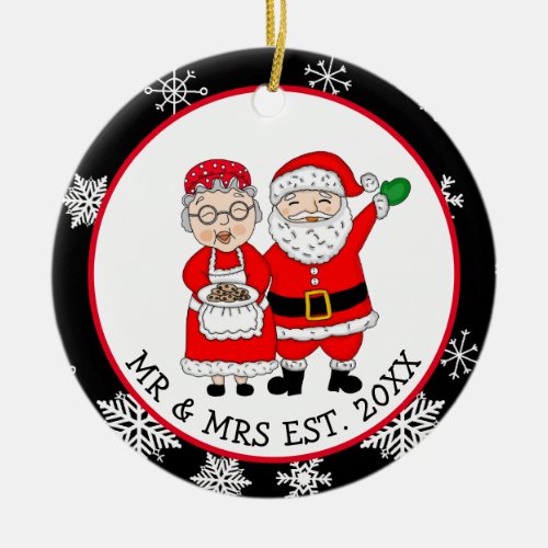 Mr and Mrs Santa Claus Personalized Christmas  Ceramic Ornament