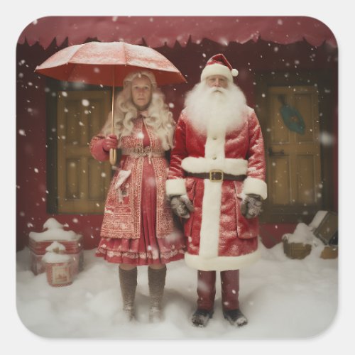Mr and Mrs Santa Claus Square Sticker
