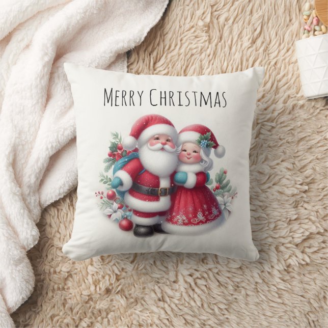 Mr. and Mrs. Santa Claus Throw Pillow (Blanket)