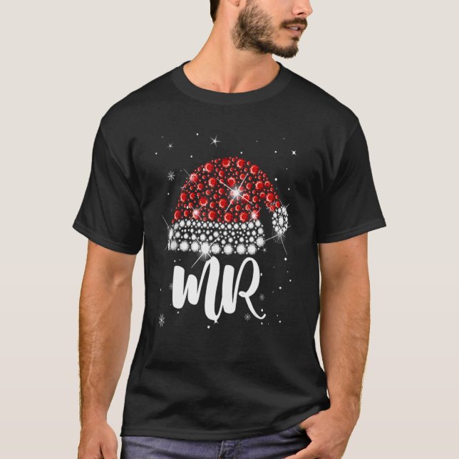 Mr And Mrs Santa Hat Christmas Couples Matching Pa T-Shirt (Front)