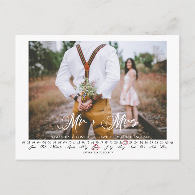 Mr and Mrs Save the Date Infinity Calendar Postca Postcard (Front)