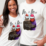 Mr and Mrs Script Couples Christmas T-Shirt<br><div class="desc">Mr and Mrs,  personalized christmas shirts. This watercolor design has a trendy illustration of a couple wearing santa hats. "Mr & Mrs" is hand lettered in modern script and the template is ready for you to add your personalized text,  names and the year.</div>