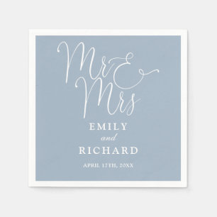 Mr And Mrs Script Elegant Dusty Blue Wedding Napkins