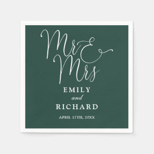 Mr And Mrs Script Elegant Emerald Green Wedding Napkins