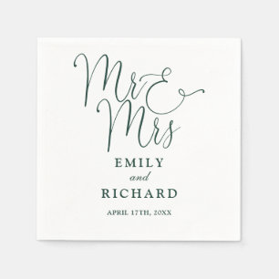 Mr And Mrs Script Elegant Emerald Green Wedding Napkins