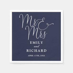 Mr And Mrs Script Elegant Navy Blue Wedding Napkins
