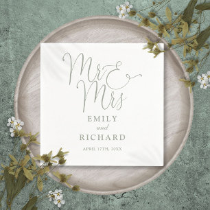 Mr And Mrs Script Elegant Sage Green Wedding Napkins