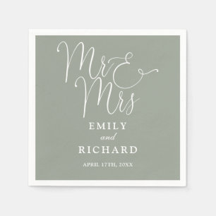 Mr And Mrs Script Elegant Sage Green Wedding Napkins