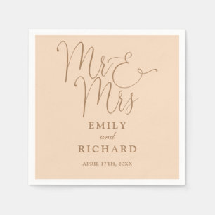 Mr And Mrs Script Elegant Soft Peach Wedding Napkins